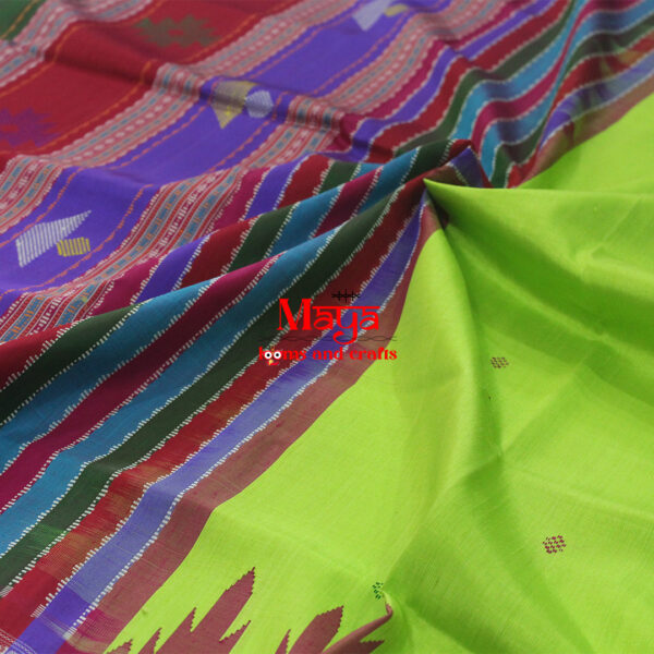 Berhampuri Gangajamuna Border Parrot Green Silk Saree