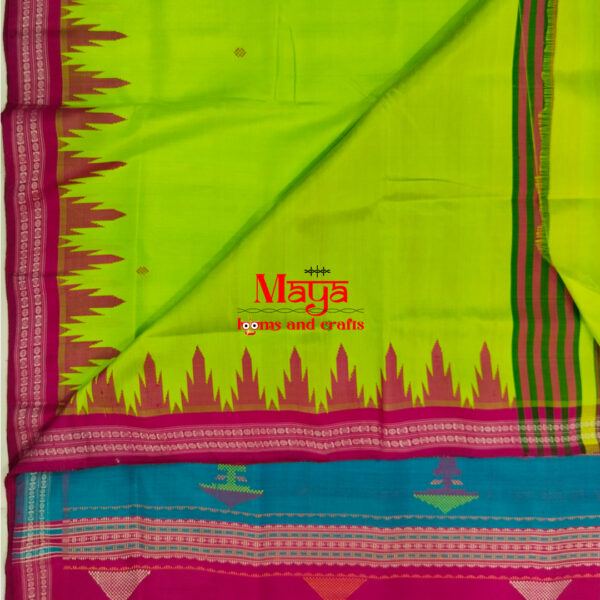 Berhampuri Gangajamuna Border Parrot Green Silk Saree