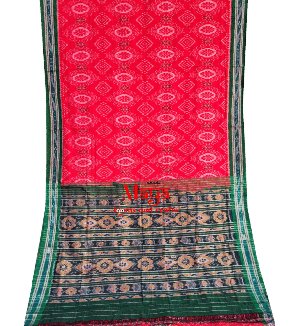 Khandua cotton Red Green saree