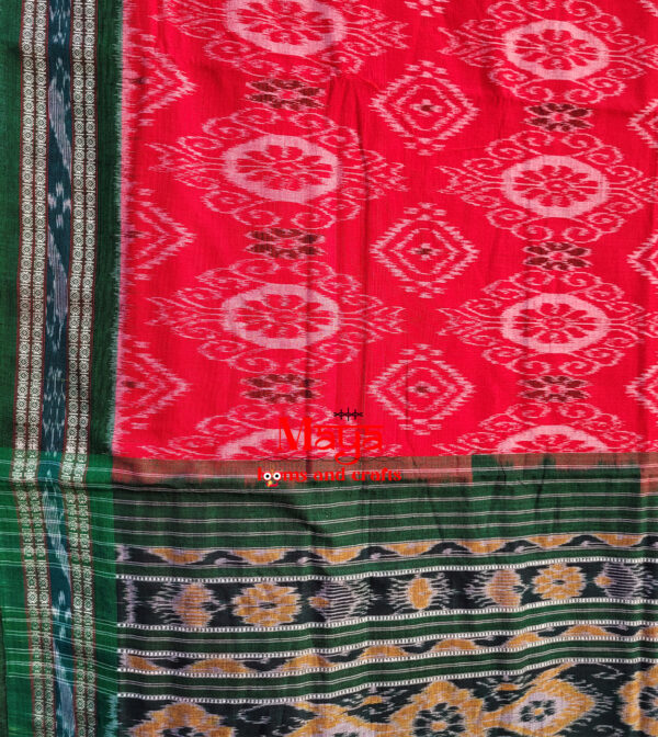 Khandua cotton Red Green saree