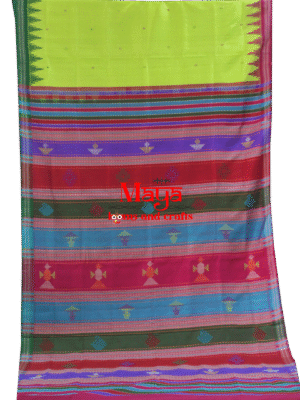 Berhampuri Gangajamuna Border Parrot Green Silk Saree