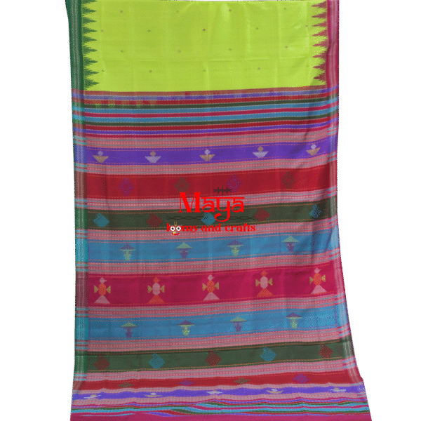 Berhampuri Gangajamuna Border Parrot Green Silk Saree