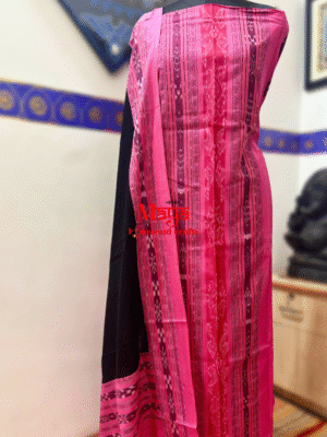 Cotton bandha patchwork suit set – Pink and Black (2)