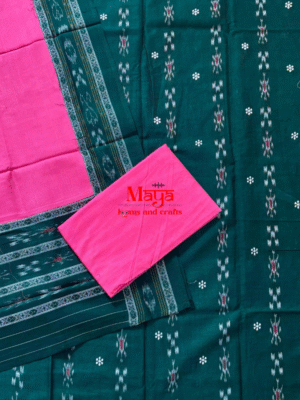 Sambalpuri Butti Cotton Suit Set (Green+Pink)