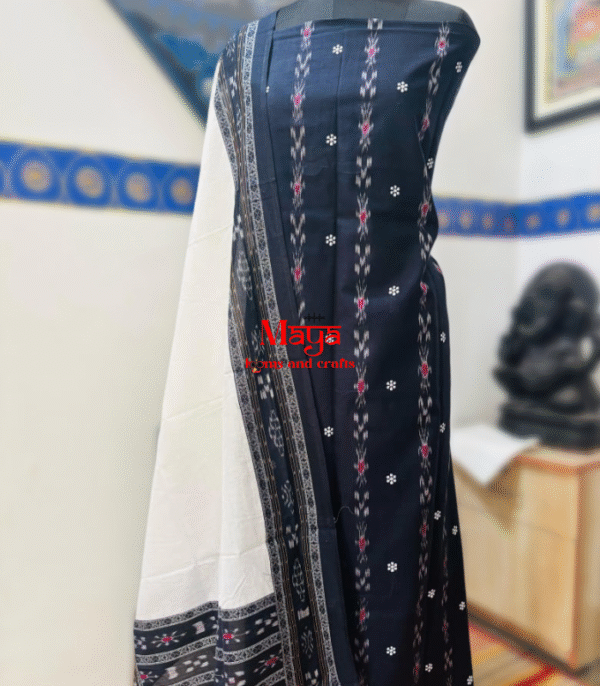 Sambalpuri Butti Cotton Suit Set (Gray+White)